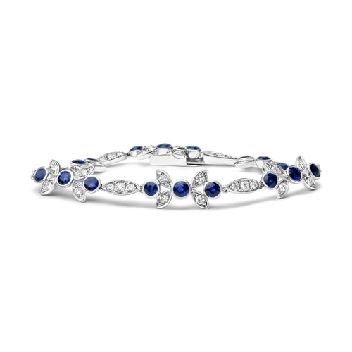 ZOLVIRE 18K White Gold 1 3/4 Cttw Diamond and 3x3mm Round Blue Sapphire